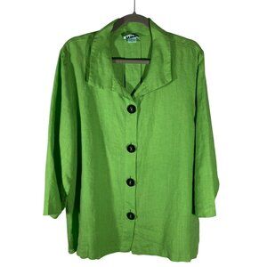 Habitat Button-Front Green Linen tunic Jacket top L USA Lightweight 3/4 Sleeve